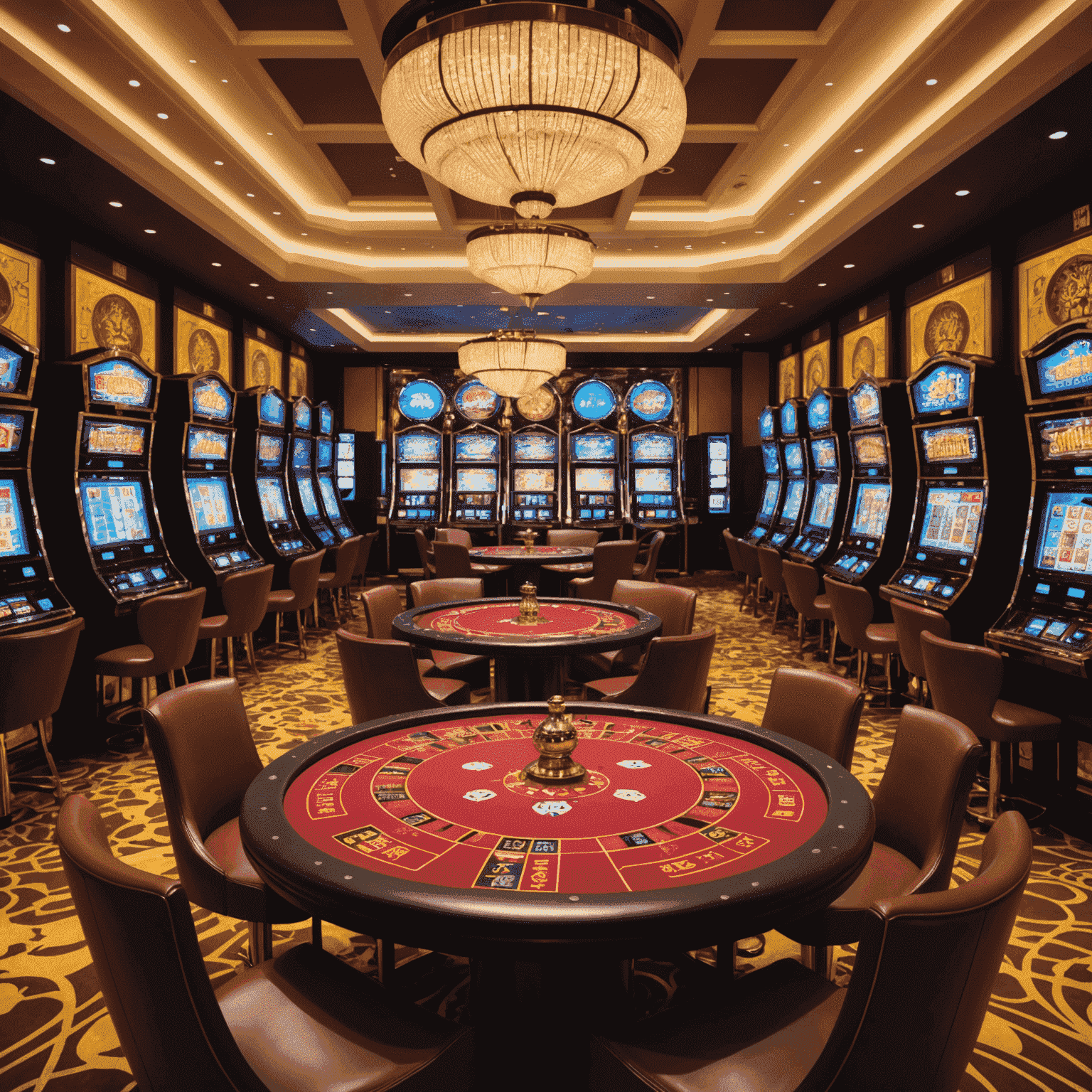 Modern casino floor in a South Korean integrated resort, featuring state-of-the-art gaming machines and traditional Korean design elements